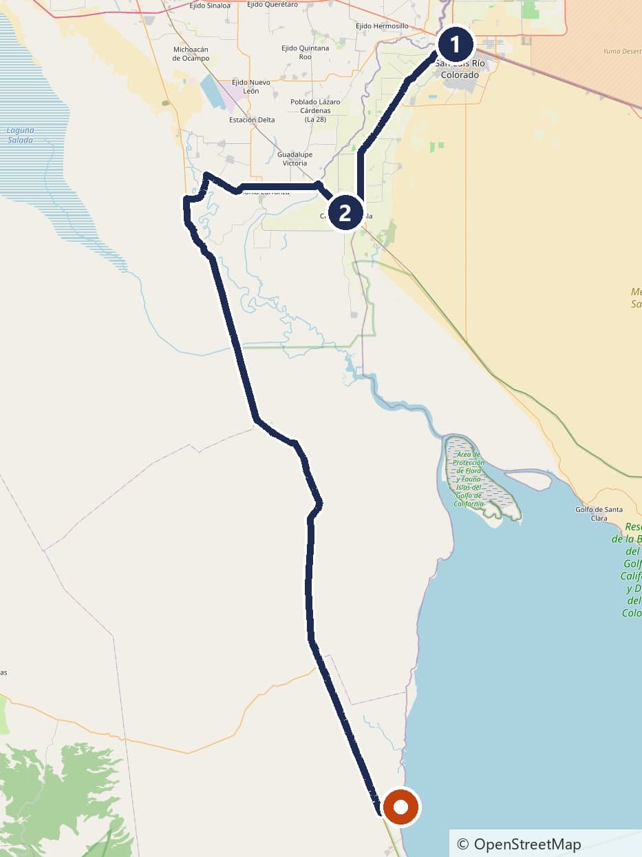 Mapa de la ruta San Luis Río Colorado